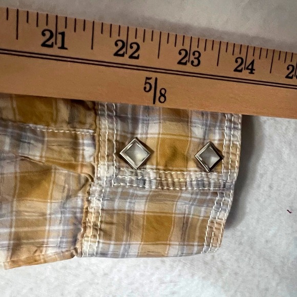 Wrangler Women's Western Rodeo Shirt XL Gold Yellow‎ Plaid L/S Pearl Snap Front - Picture 9 of 11